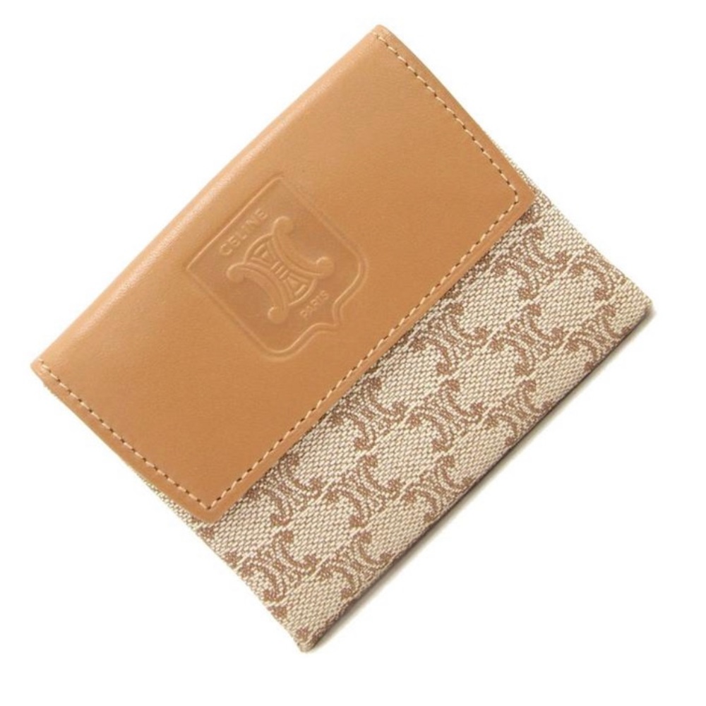 Céline Beige / Light Brown Macadam Coin Purse Pvc Leather Flap Pattern Micro